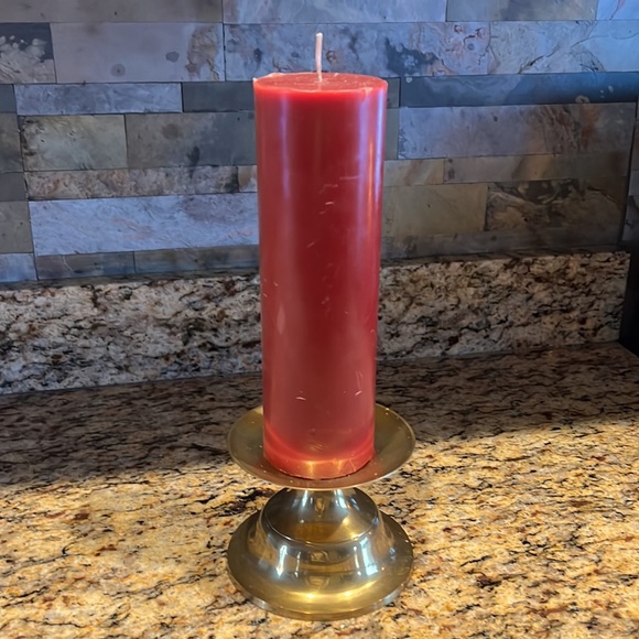 Other - Brass 5” Diameter Candle Holder & 9” Pillar Candle | From India